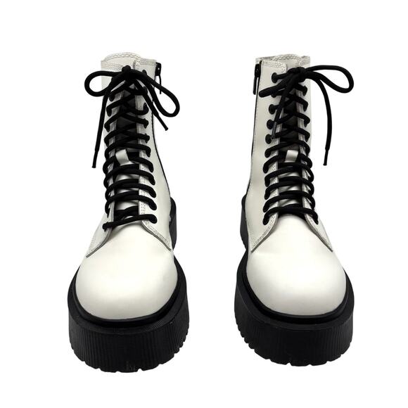 Vintage 00s Jeffrey Campbell SOPAS Lug Sole White Leather Platform Boots 8.5 - Picture 3 of 16
